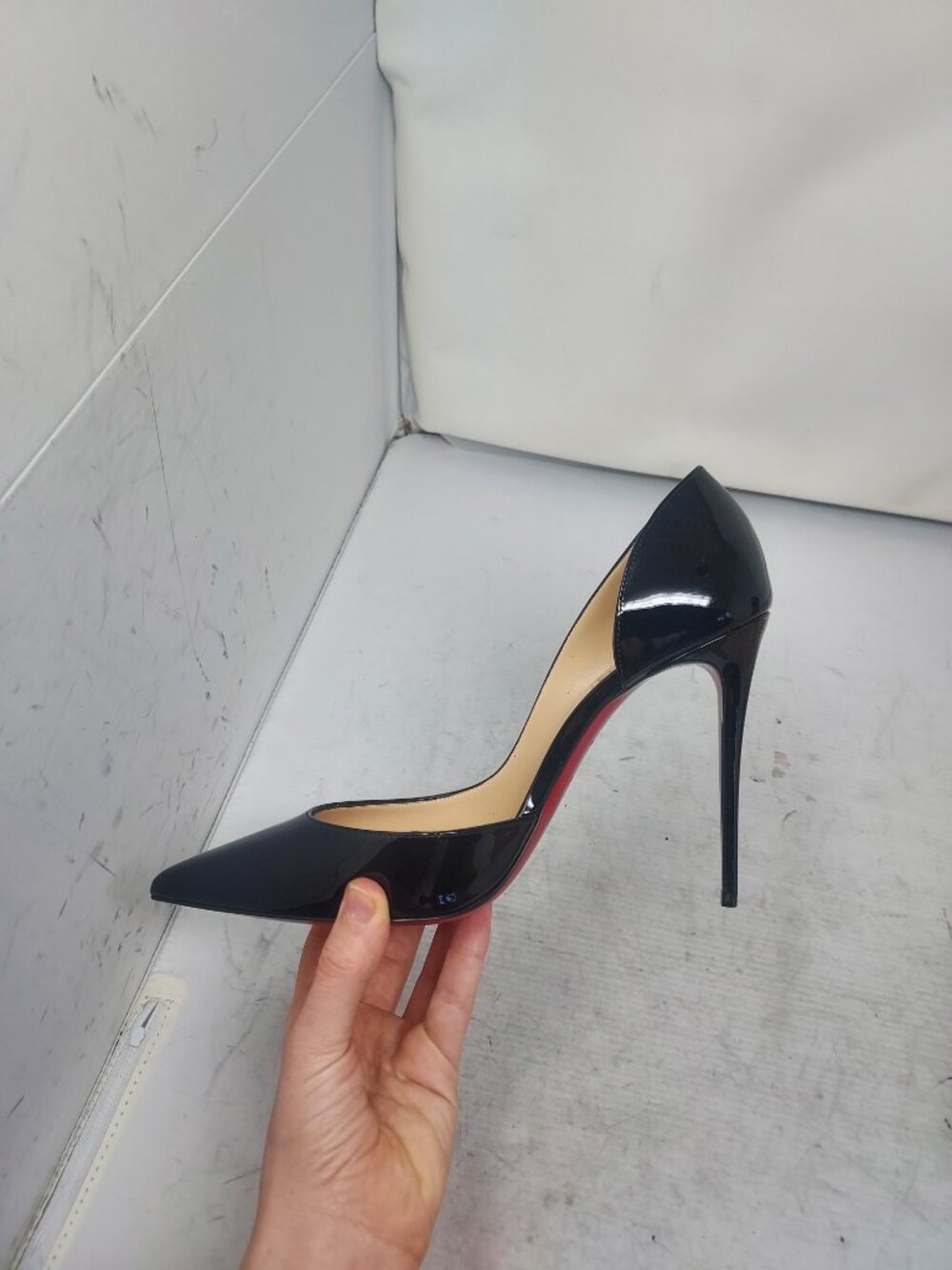Christian Louboutin Patent Black Iriza Leather Half-d'Orsay Pump Heel Shoe - Picture 6 of 10